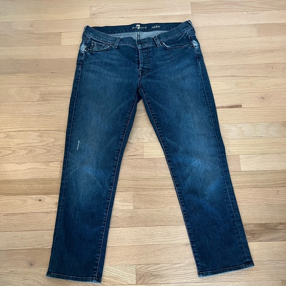 7 For All Mankind Rickie Classic Boyfriend Crop Jeans Womens Size 29 Distressed - Picture 2 of 7